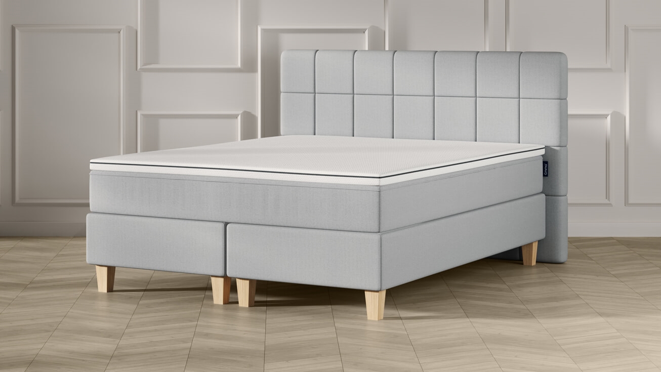 Emma Classic Boxspringbett - hellgrau - 180x200 cm - Kopfteil Gesteppt - Natur Füße von Emma