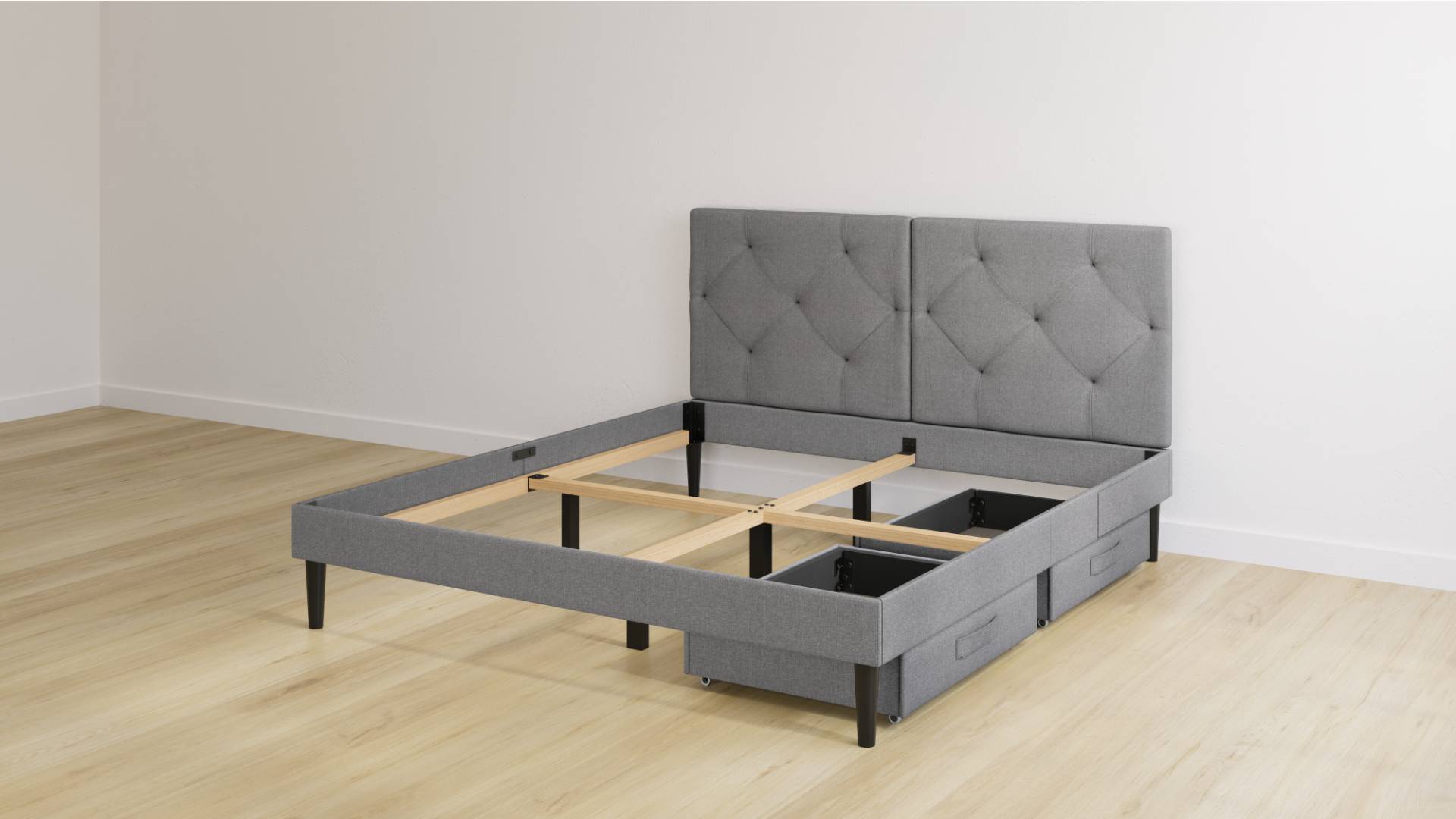 Emma Classic Polsterbett 140x200 - dunkelgrau - Füße schwarz - Kopfteil gesteppt - ohne Lattenrost - 2 Schubladen Emma Classic Polsterbett 140x200 - dunkelgrau - Füße schwarz - Kopfteil gesteppt - ohne Lattenrost - 2 Schubladen von Emma