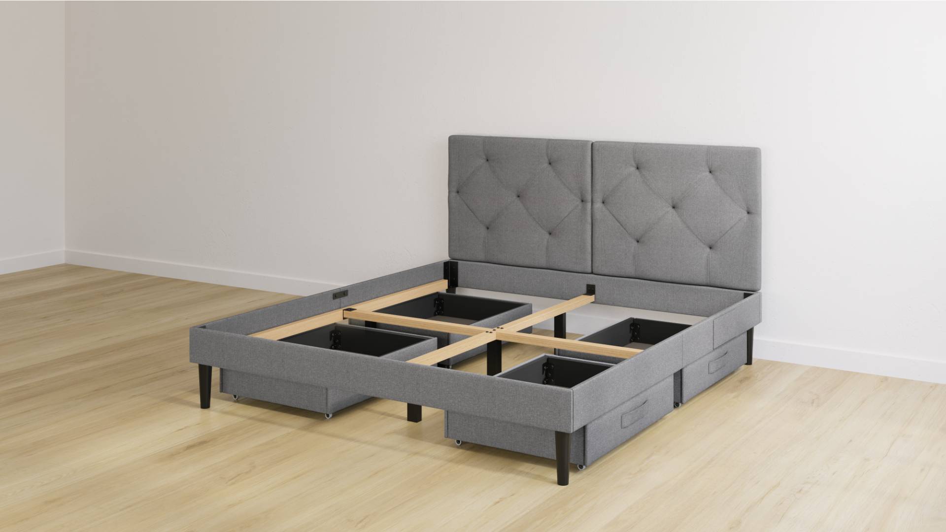 Emma Classic Polsterbett 140x200 - dunkelgrau - Füße schwarz - Kopfteil gesteppt - ohne Lattenrost - 4 Schubladen Emma Classic Polsterbett 140x200 - dunkelgrau - Füße schwarz - Kopfteil gesteppt - ohne Lattenrost - 4 Schubladen von Emma