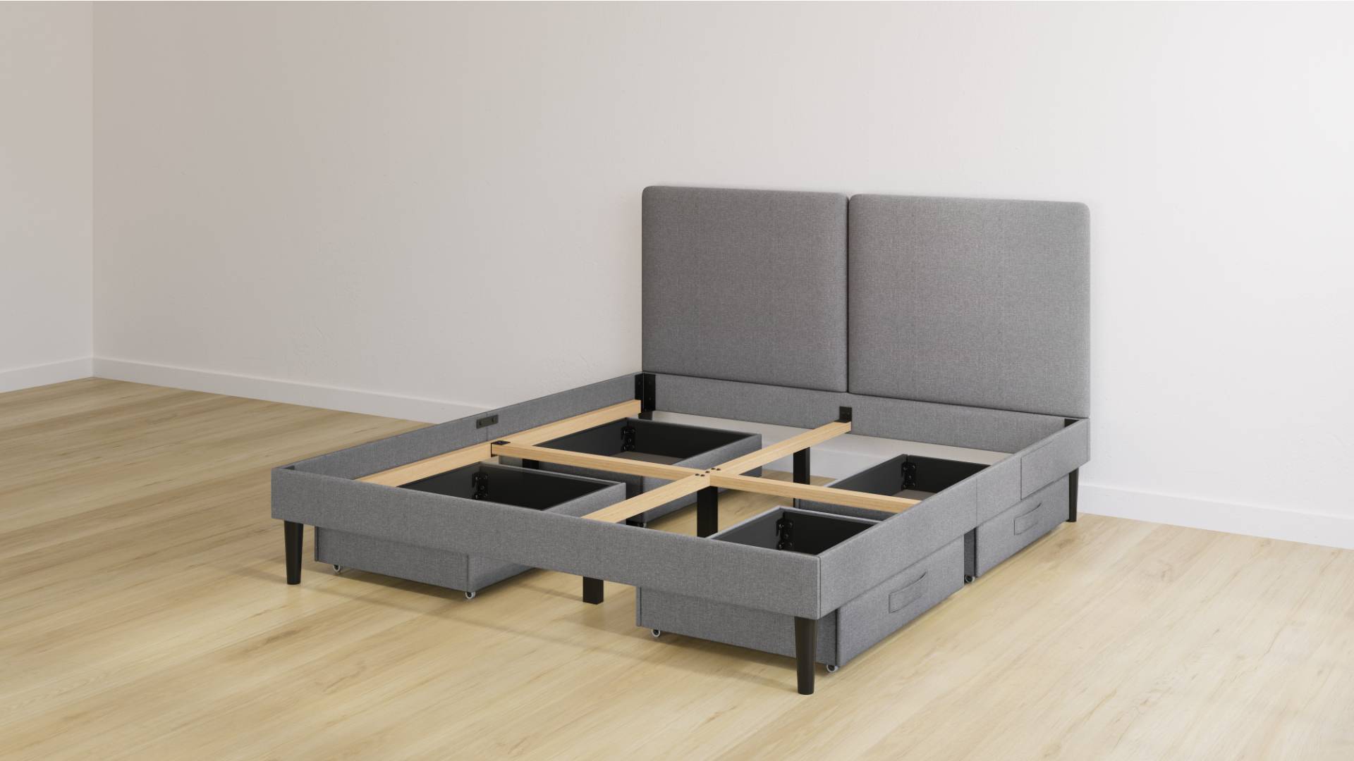 Emma Classic Polsterbett 140x200 - dunkelgrau - Füße schwarz - Kopfteil klassisch - 4 Schubladen Emma Classic Polsterbett 140x200 - dunkelgrau - Füße schwarz - Kopfteil klassisch - 4 Schubladen von Emma
