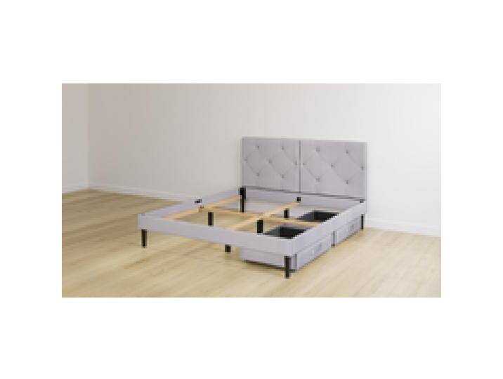 Emma Classic Polsterbett 140x200 - hellgrau - Füße schwarz - Kopfteil gesteppt - 2 Schubladen von Emma