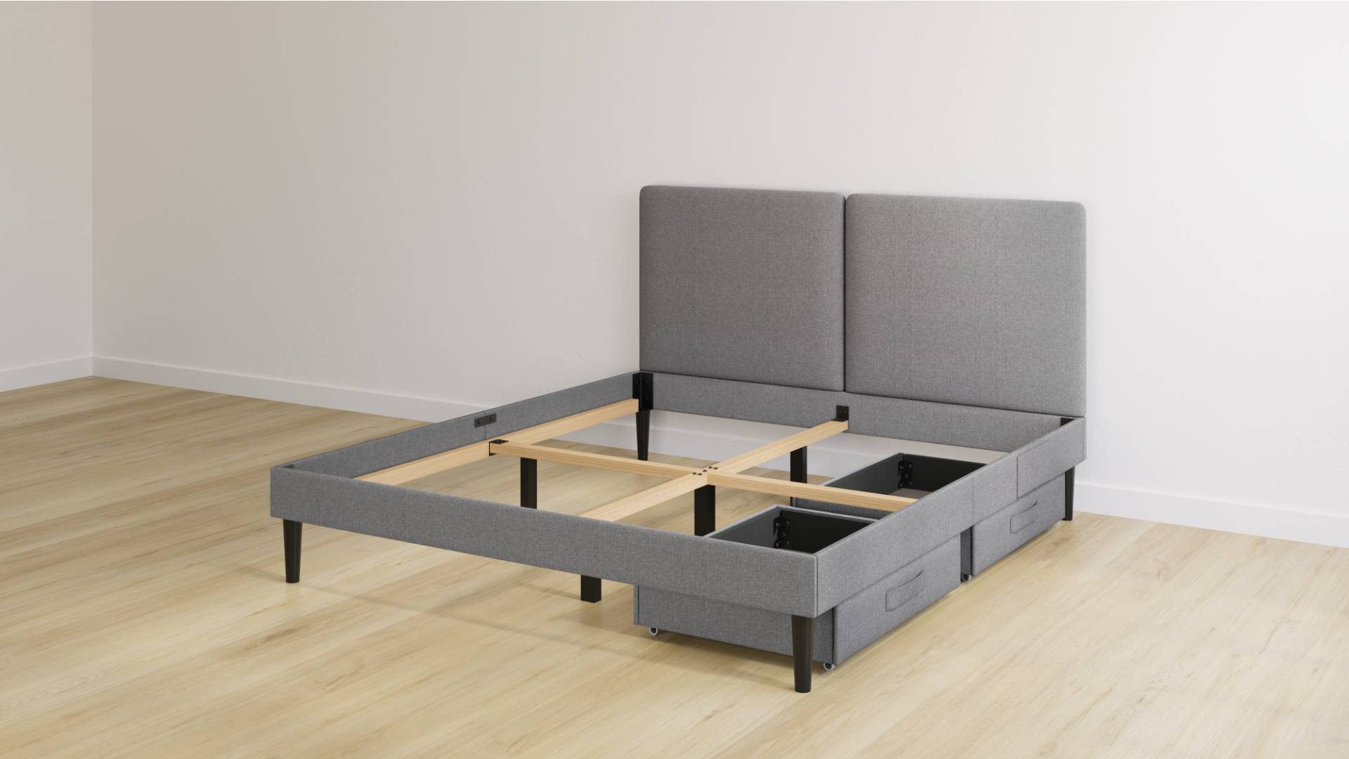 Emma Classic Polsterbett 1440x200 - dunkelgrau - Füße schwarz - Kopfteil klassisch - ohne Lattenrost - 2 Schubladen Emma Classic Polsterbett 1440x200 - dunkelgrau - Füße schwarz - Kopfteil klassisch - ohne Lattenrost - 2 Schubladen von Emma
