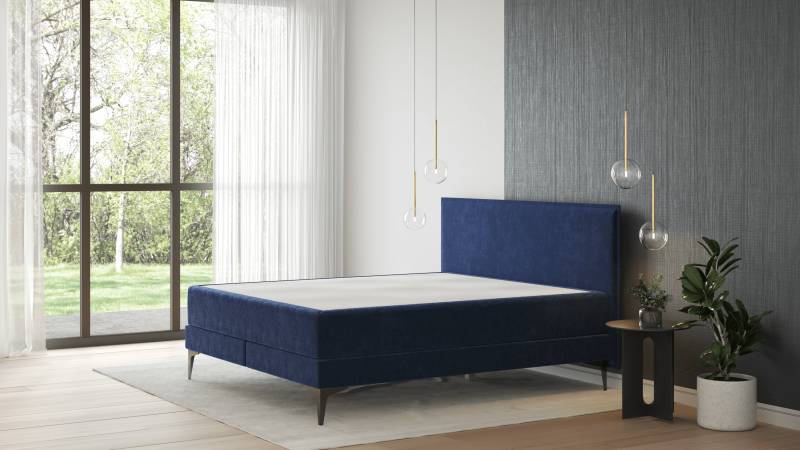 Emma Elite Boxspringbett 160x200 Limited Edition - Velvet Dunkelblau - klassisches Kopfteil - Metallfüße von Emma