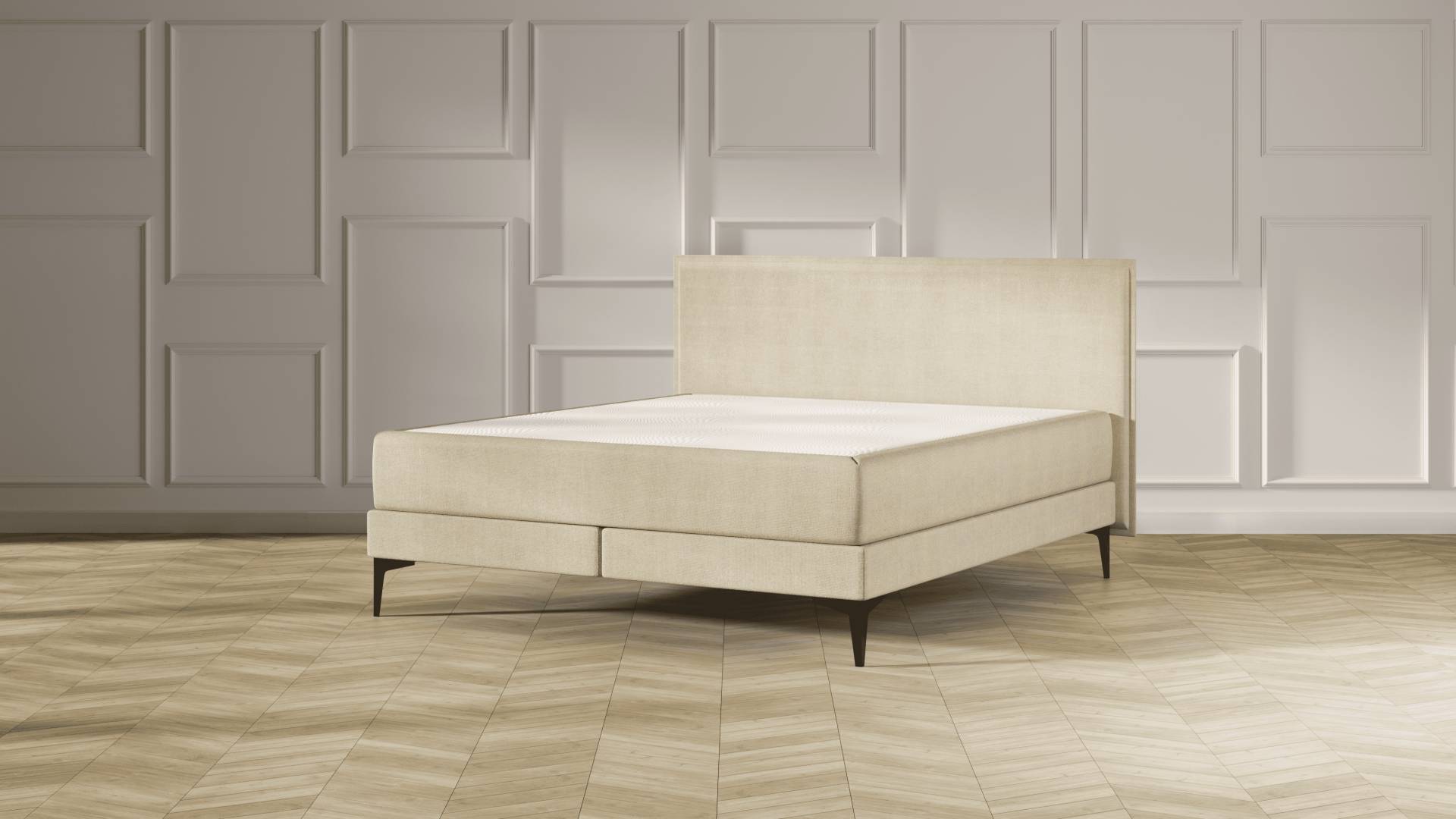 Emma Elite Boxspringbett - Beige - 160x200 cm - Kopfteil Kissen - Metall Füße von Emma