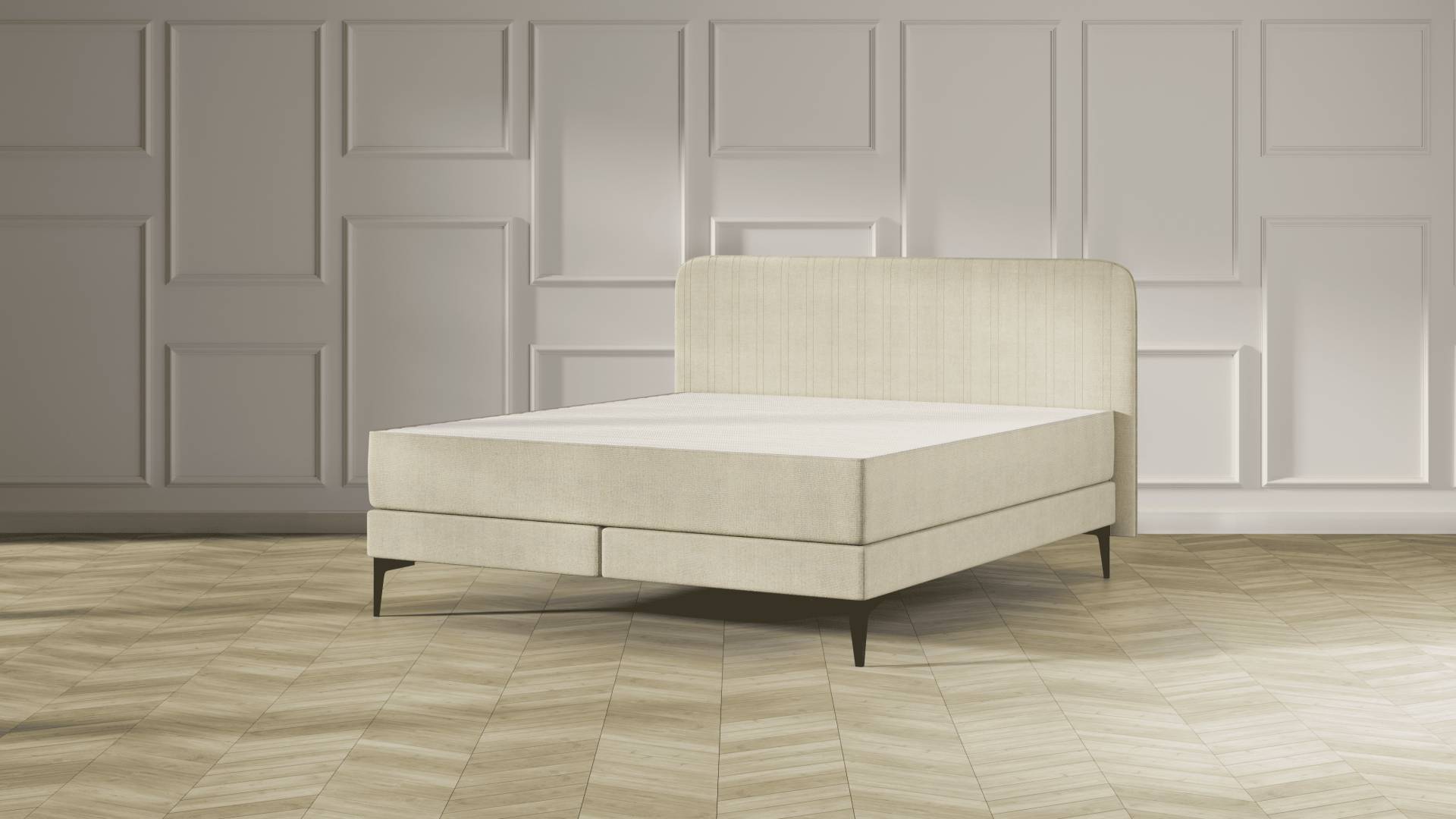 Emma Elite Boxspringbett - Beige - 200x200 cm - Kopfteil Streifen - Metall Füße von Emma