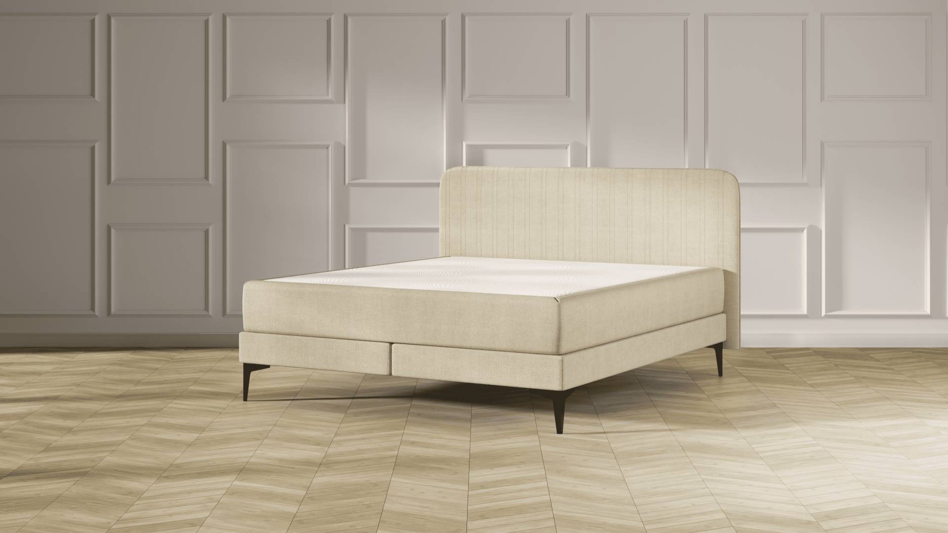 Emma Elite Boxspringbett Comfort - Beige - 200x200 cm - Kopfteil Streifen - Metall Füße Emma Elite Boxspringbett Comfort - Beige - 200x200 cm - Kopfteil Streifen - Metall Füße von Emma