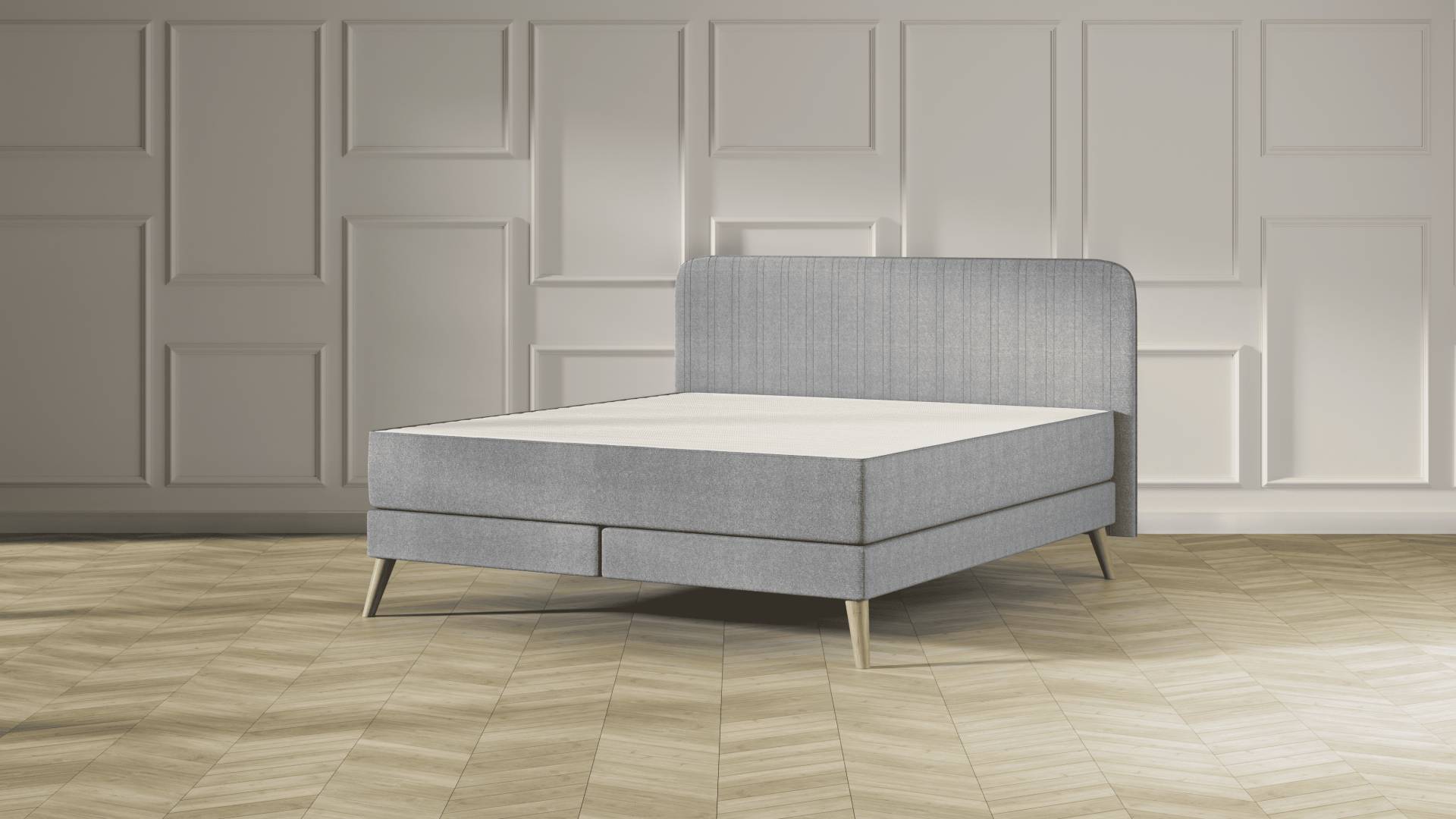 Emma Elite Boxspringbett Comfort - Dunkelgrau - 160x200 cm - Kopfteil Streifen - Natur Füße von Emma