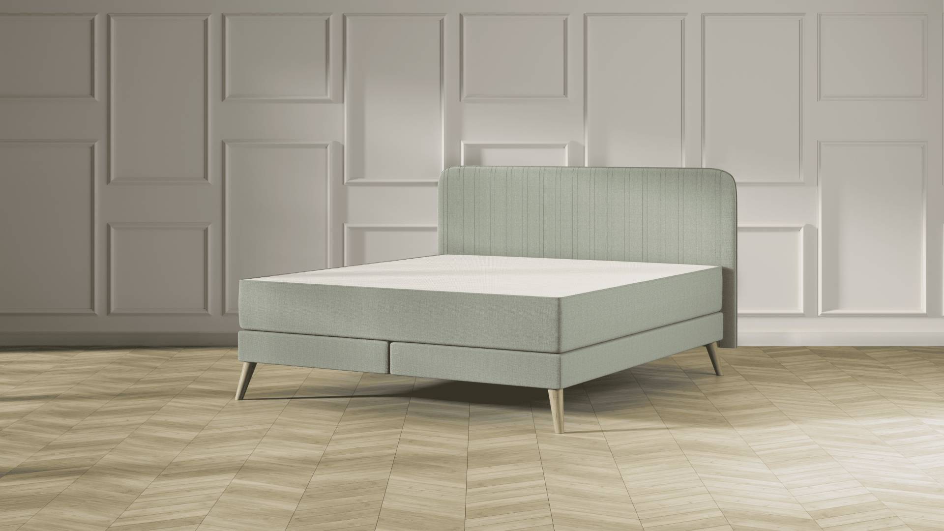 Emma Elite Boxspringbett Comfort - Grün - 200x200 cm - Kopfteil Streifen - Natur Füße Emma Elite Boxspringbett Comfort - Grün - 200x200 cm - Kopfteil Streifen - Natur Füße von Emma