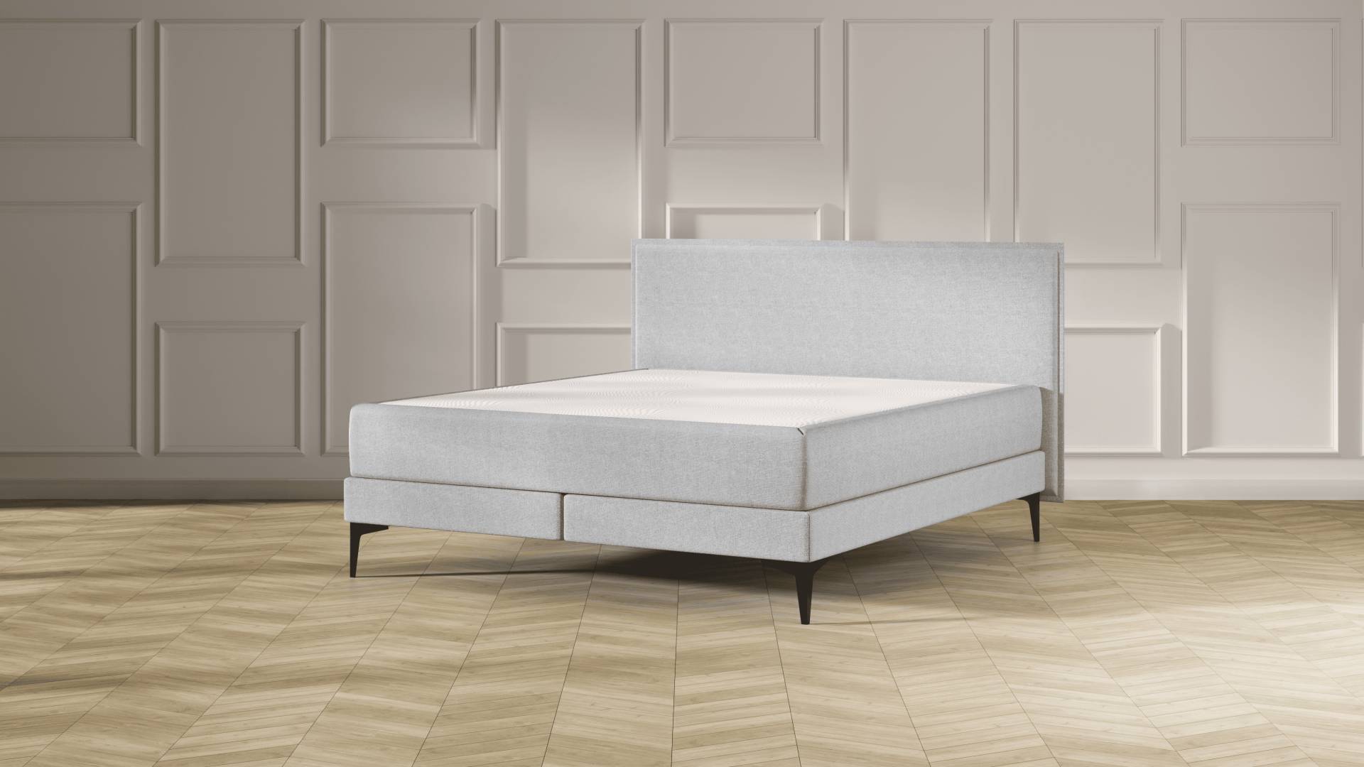 Emma Elite Boxspringbett Comfort - Hellgrau - 160x200 cm - Kopfteil Kissen - Metall Füße von Emma