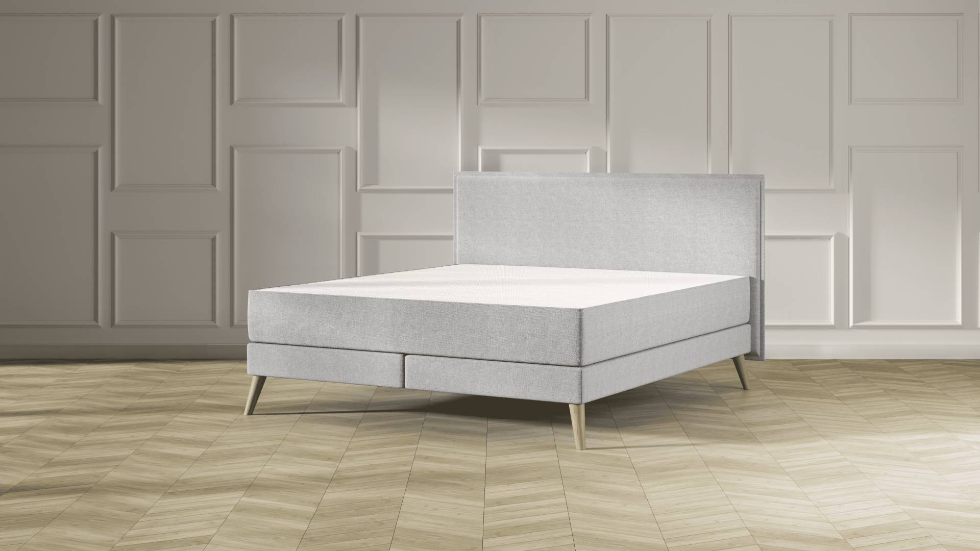 Emma Elite Boxspringbett Comfort - Hellgrau - 160x200 cm - Kopfteil Kissen - Natur Füße Emma Elite Boxspringbett Comfort - Hellgrau - 160x200 cm - Kopfteil Kissen - Natur Füße von Emma
