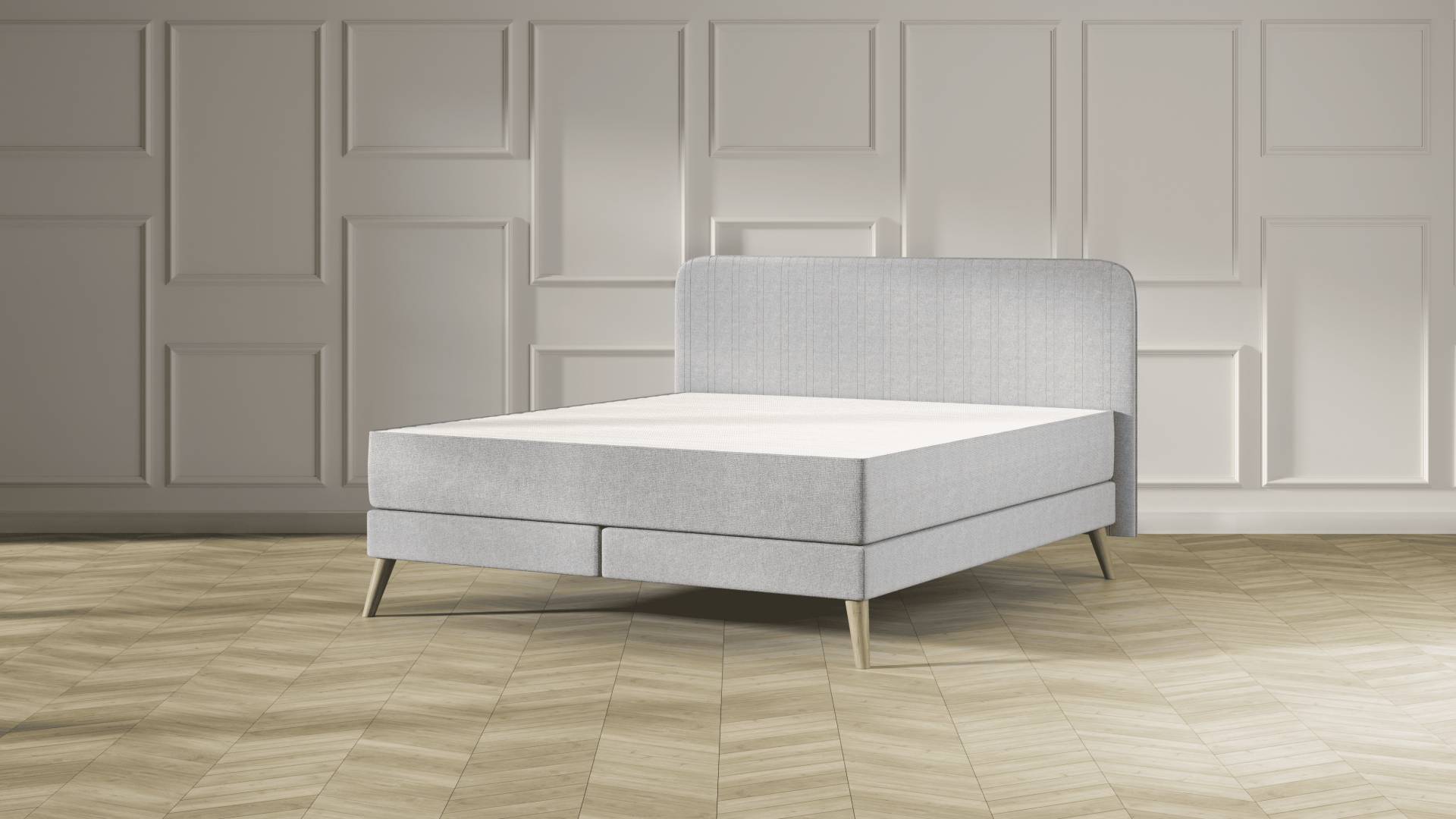 Emma Elite Boxspringbett Comfort - Hellgrau - 160x200 cm - Kopfteil Streifen - Natur Füße von Emma