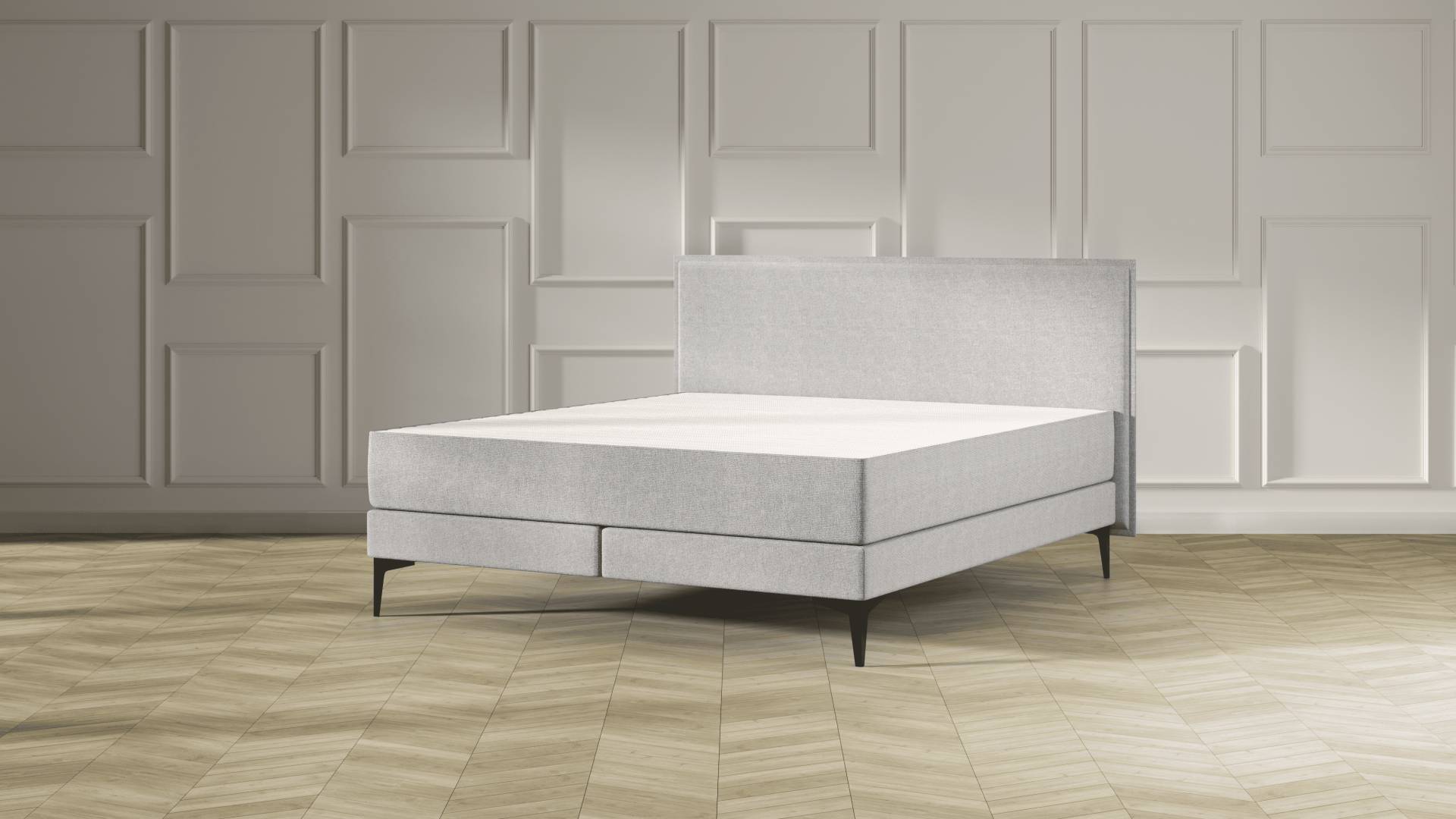 Emma Elite Boxspringbett Comfort - Hellgrau - 180x200 cm - Kopfteil Kissen - Metall Füße von Emma