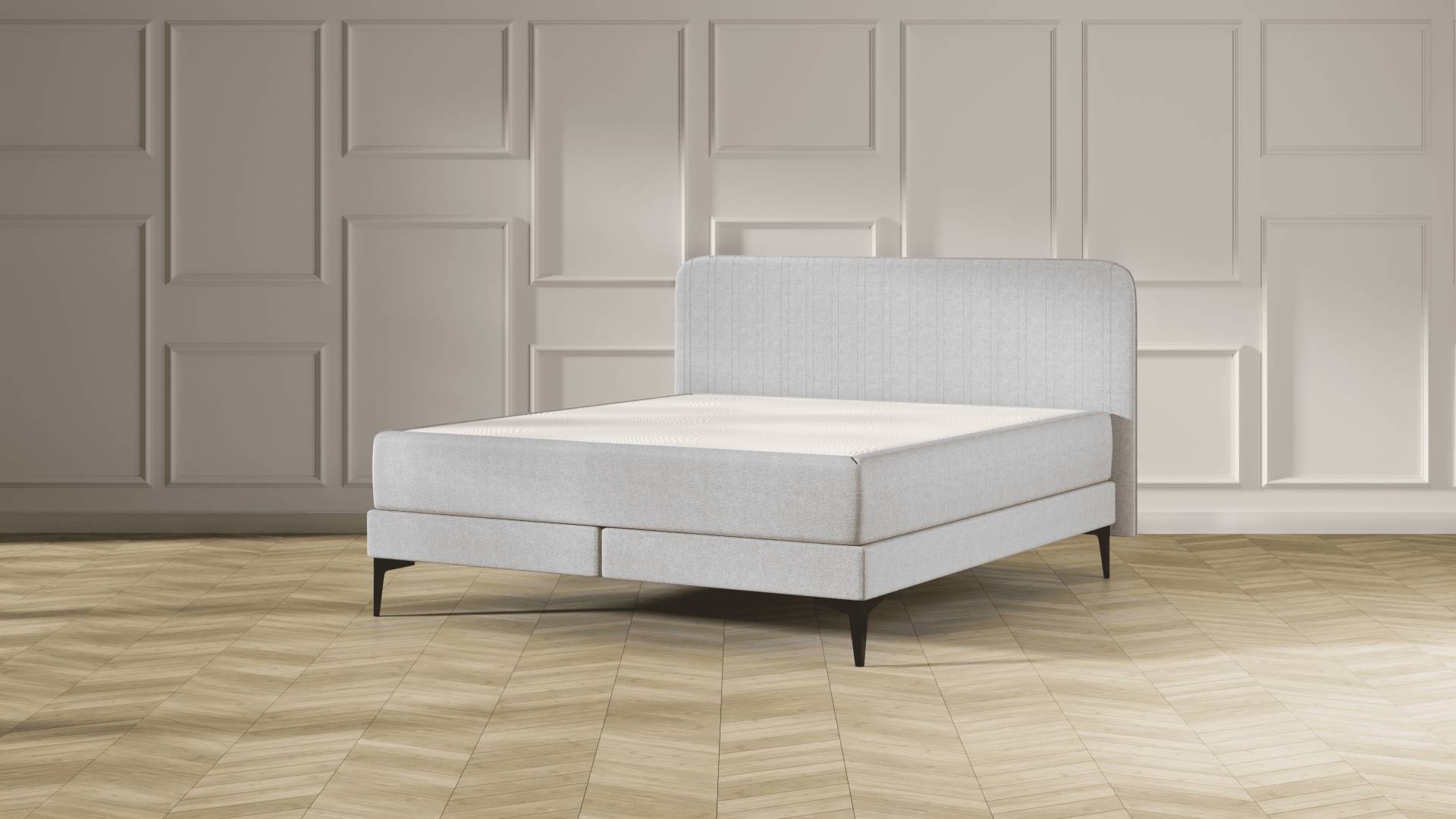 Emma Elite Boxspringbett Comfort - Hellgrau - 200x200 cm - Kopfteil Streifen - Metall Füße Emma Elite Boxspringbett Comfort - Hellgrau - 200x200 cm - Kopfteil Streifen - Metall Füße von Emma