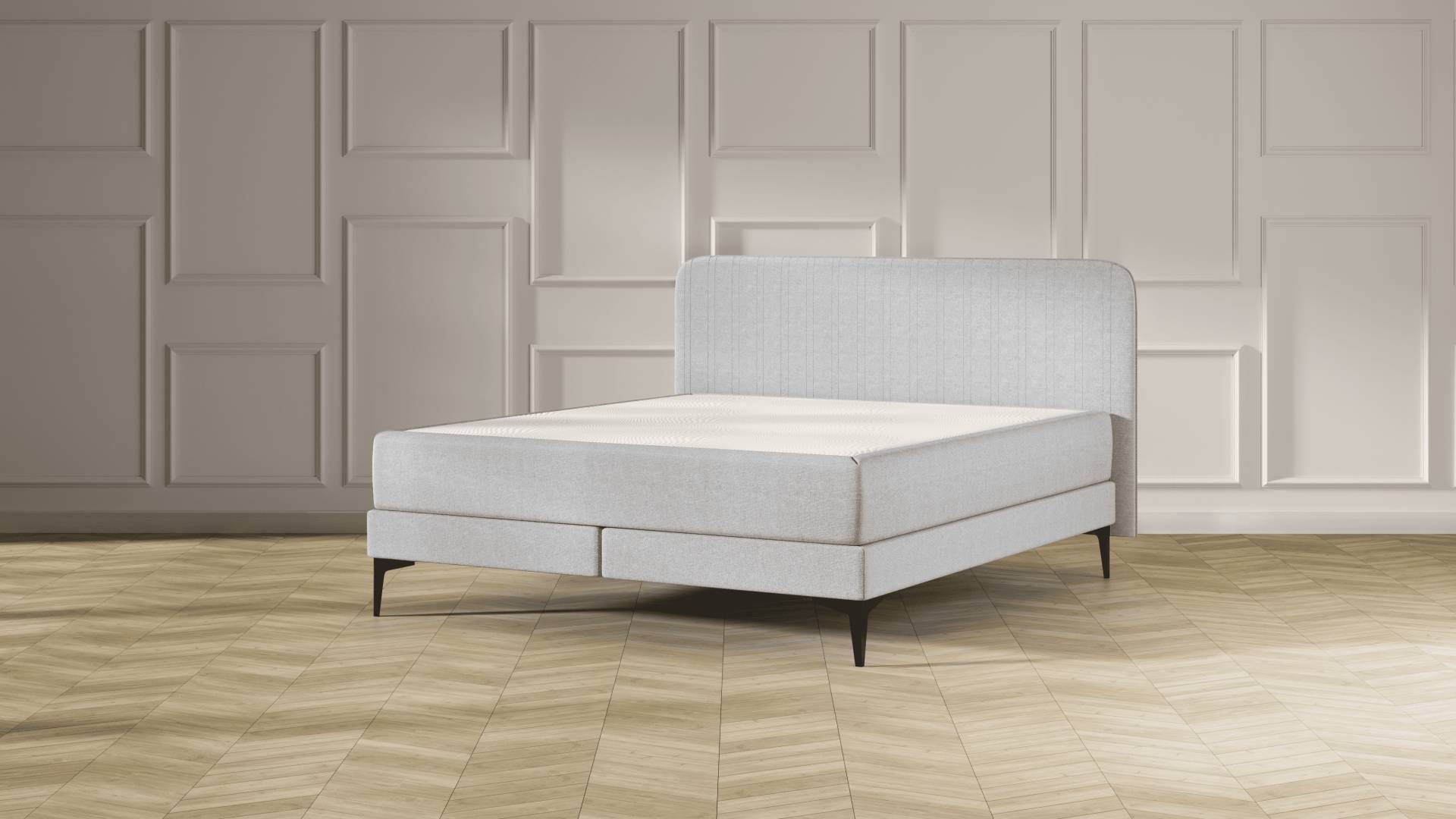 Emma Elite Boxspringbett Comfort - Hellgrau - 200x200 cm - Kopfteil Streifen - Metall Füße von Emma