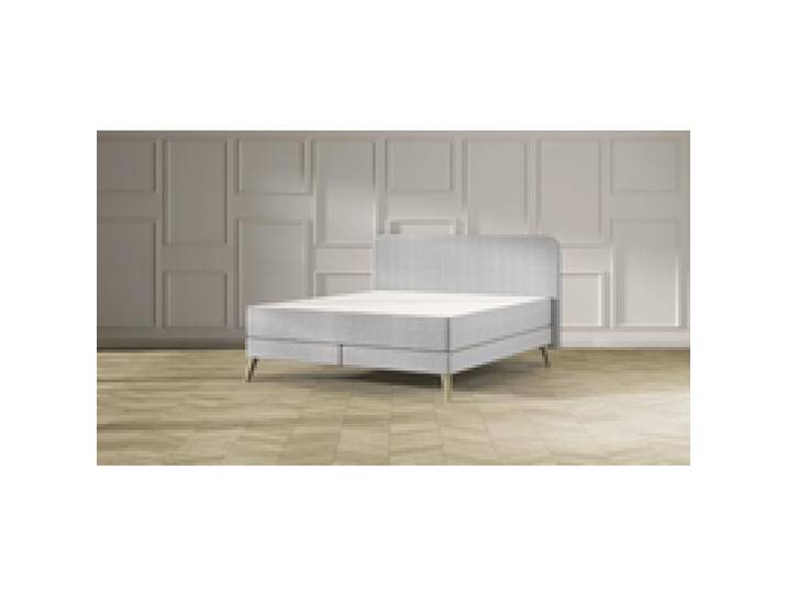 Emma Elite Boxspringbett Comfort - Hellgrau - 200x200 cm - Kopfteil Streifen - Natur Füße von Emma