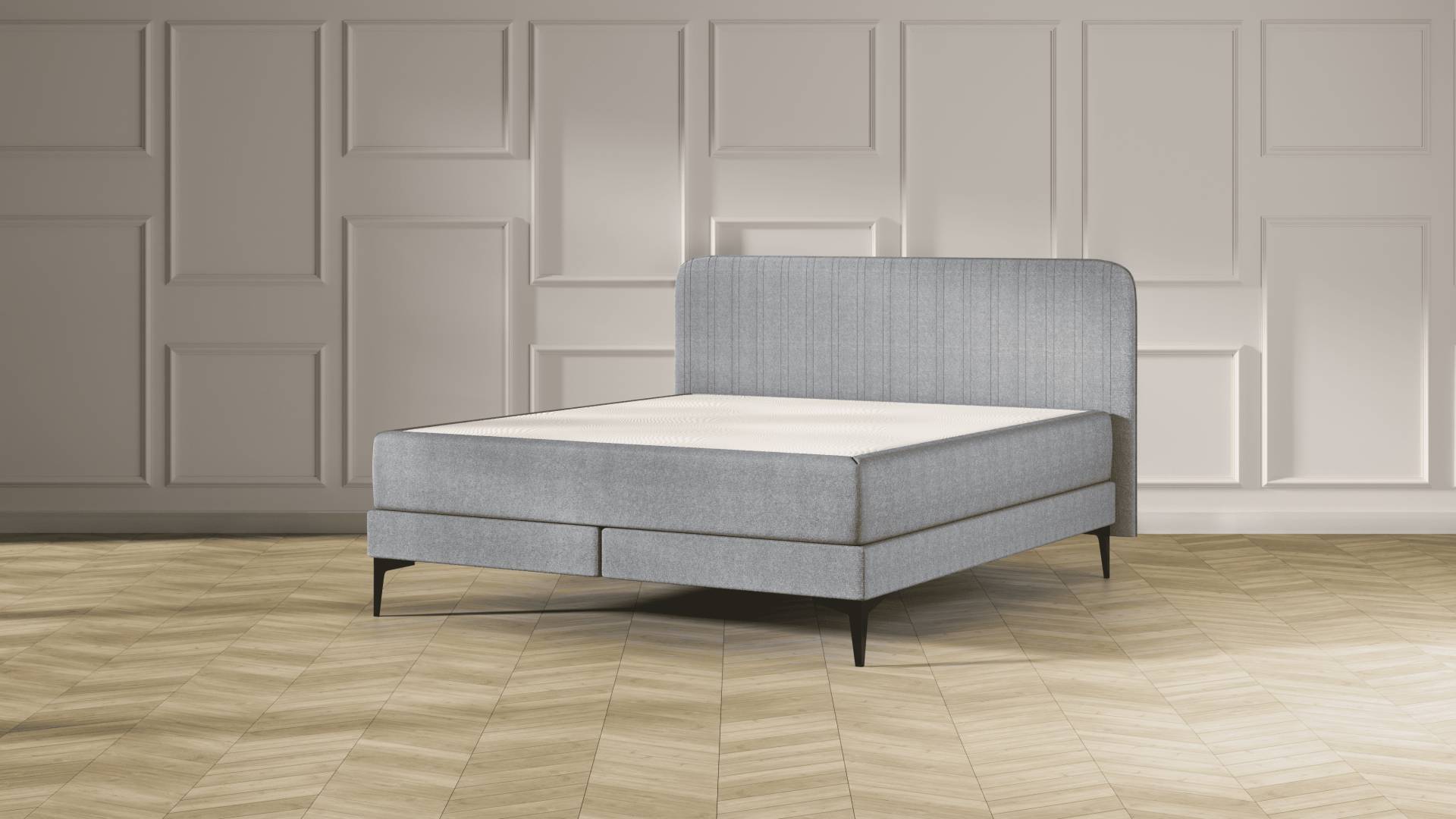 Emma Elite Boxspringbett - Dunkelgrau - 160x200 cm - Kopfteil Streifen - Metall Füße Emma Elite Boxspringbett - Dunkelgrau - 160x200 cm - Kopfteil Streifen - Metall Füße von Emma