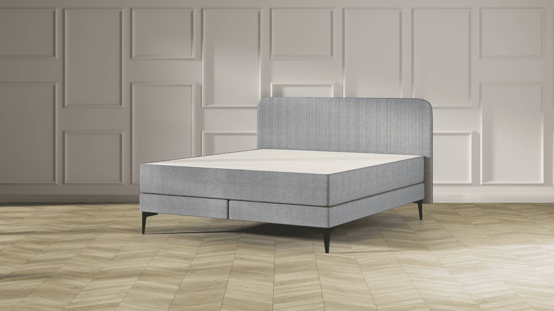 Emma Elite Boxspringbett - Dunkelgrau - 180x200 cm - Kopfteil Streifen - Metall Füße Emma Elite Boxspringbett - Dunkelgrau - 180x200 cm - Kopfteil Streifen - Metall Füße von Emma