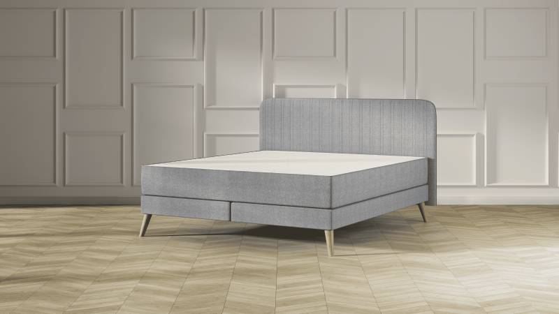 Emma Elite Boxspringbett - Dunkelgrau - 180x200 cm - Kopfteil Streifen - Natur Füße von Emma
