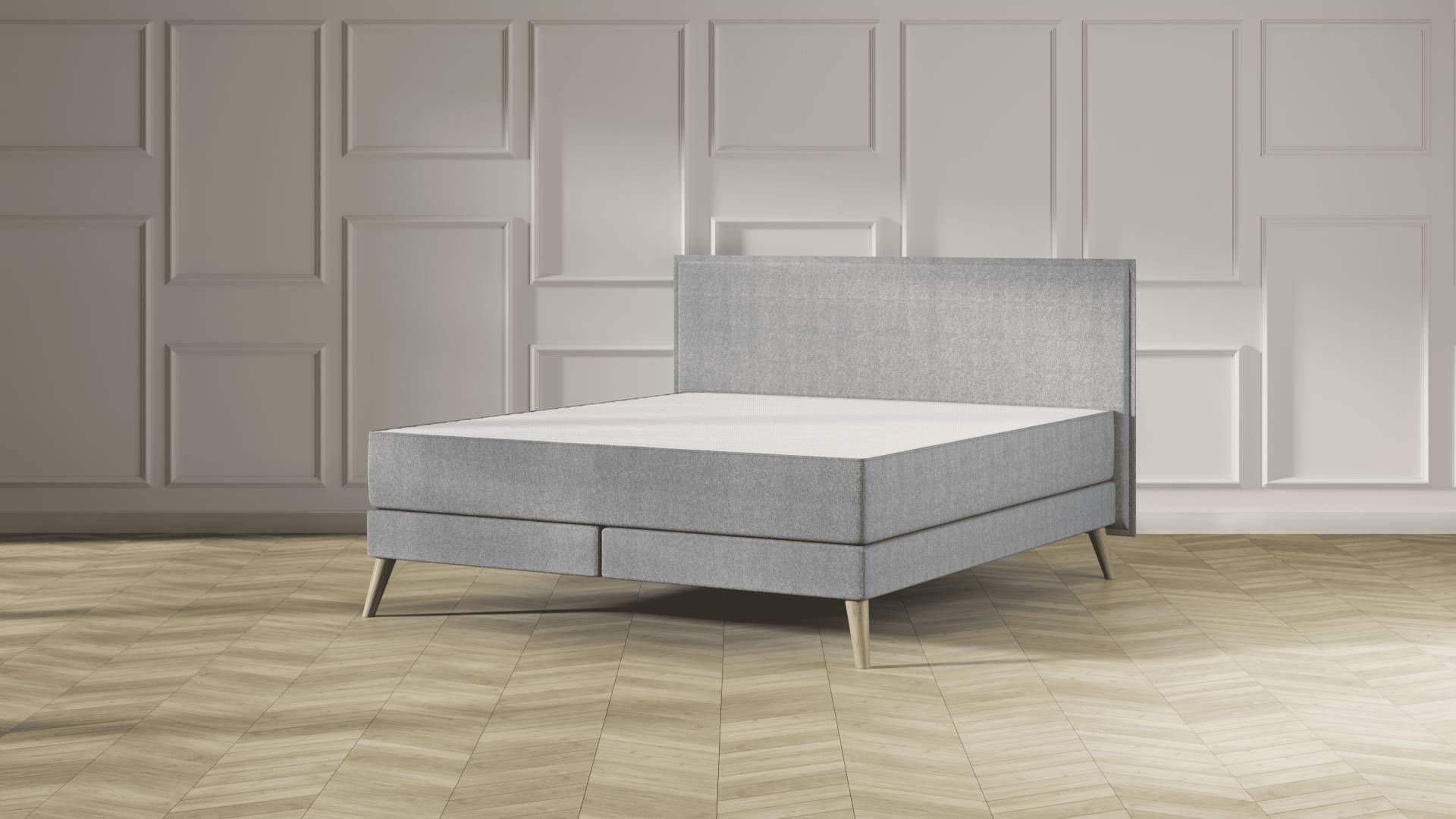 Emma Elite Boxspringbett - Dunkelgrau - 200x200 cm - Kopfteil Kissen - Natur Füße Emma Elite Boxspringbett - Dunkelgrau - 200x200 cm - Kopfteil Kissen - Natur Füße von Emma