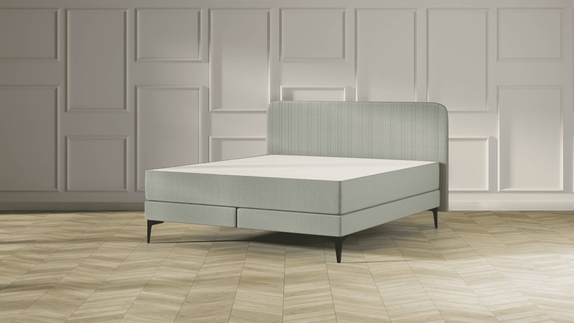 Emma Elite Boxspringbett - Grün - 200x200 cm - Kopfteil Streifen - Metall Füße von Emma