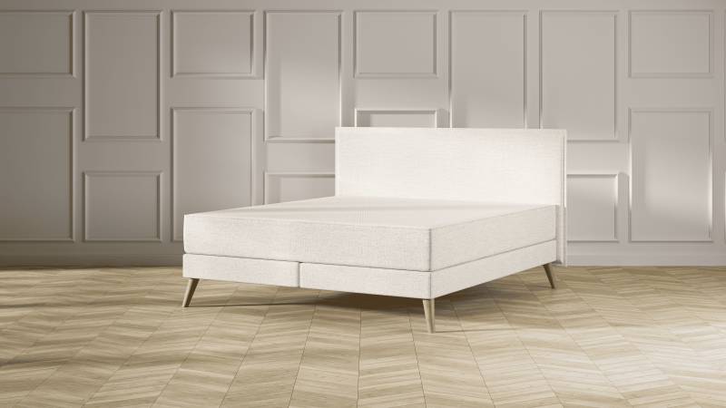 Emma Elite Boxspringbett Komfort V2 – Beige - 160x200cm - Kopfteil Kissen - Holzfüße von Emma