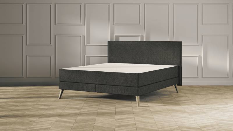Emma Elite Boxspringbett Komfort V2 - Dunkelgrau - 200x200 cm - Kopfteil Kissen - Holzfüße von Emma