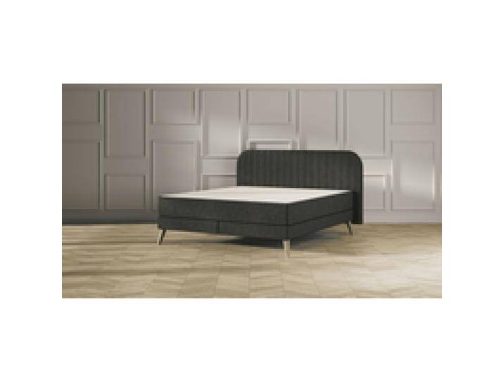 Emma Elite Boxspringbett Komfort V2 – Dunkelgrau - 200x200 cm - Kopfteil Streifen - Holzfüße von Emma