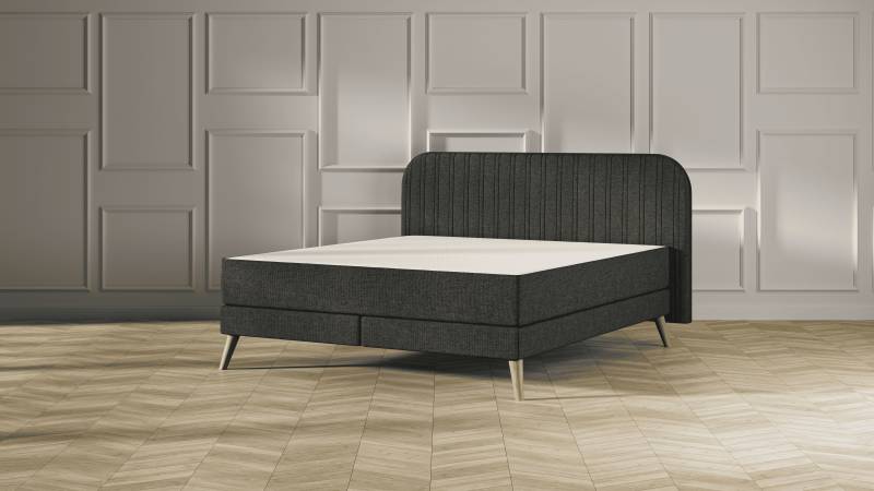 Emma Elite Boxspringbett V2 – Dunkelgrau - 200x200 cm - Kopfteil Streifen - Holzfüße Emma Elite Boxspringbett V2 – Dunkelgrau - 200x200 cm - Kopfteil Streifen - Holzfüße von Emma