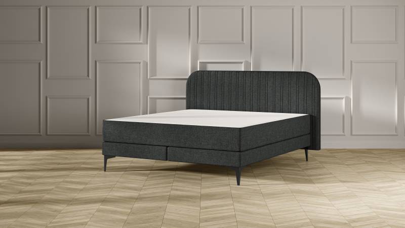 Emma Elite Boxspringbett V2 – Dunkelgrau - 200x200 cm - Kopfteil Streifen - Metallfüße von Emma