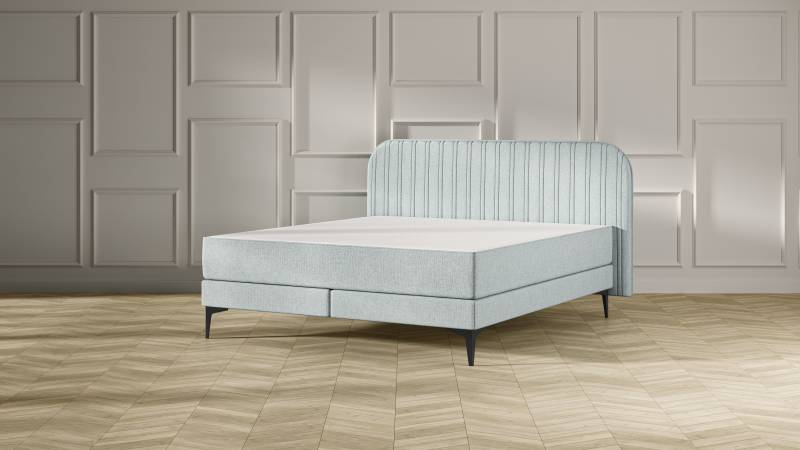 Emma Elite Boxspringbett V2 – Mint - 160x200 cm - Kopfteil Streifen - Metallfüße Emma Elite Boxspringbett V2 – Mint - 160x200 cm - Kopfteil Streifen - Metallfüße von Emma