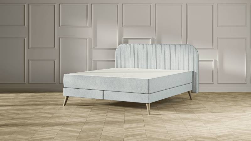Emma Elite Boxspringbett V2 – Mint - 180x200 cm - Kopfteil Streifen - Holzfüße von Emma