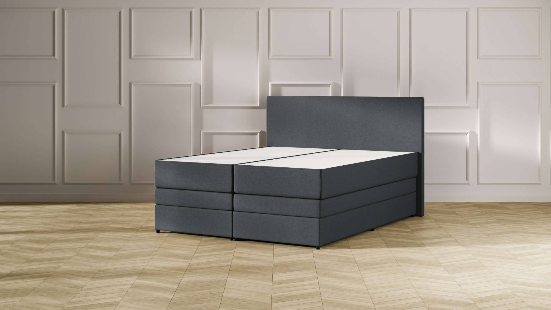 Emma Premium Stauraum Boxspringbett - dunkelgrau - 160x200 cm - Kopfteil Klassisch von Emma