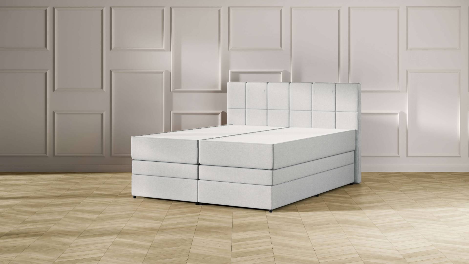 Emma Premium Stauraum Boxspringbett - hellgrau - 160x200 cm - Kopfteil Klassisch von Emma