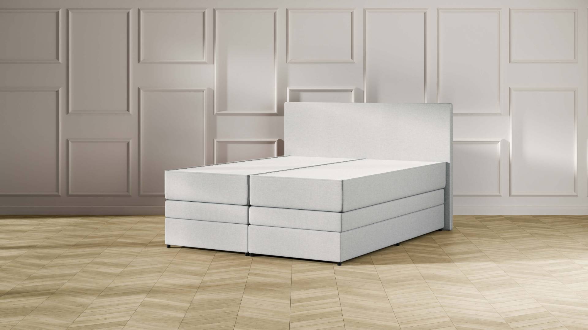 Emma Premium Stauraum Boxspringbett - hellgrau - 180x200 cm - Kopfteil Klassisch von Emma