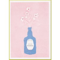 Blaue Wodka Flasche Blumenstrauß Risograph A4 Druck Und Wandkunst | Schrullige Pastell Schreibtisch von EmmaMakeStudio