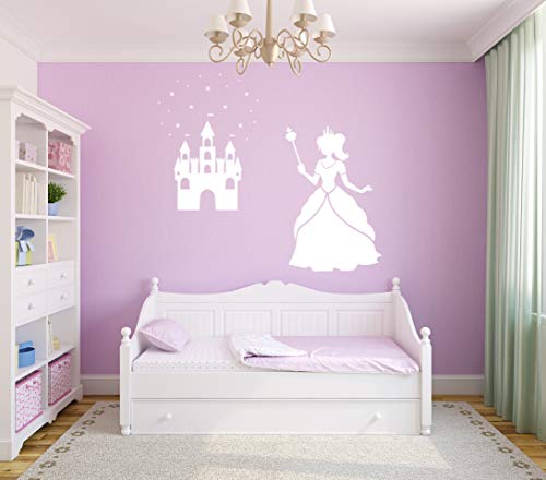 EmmiJules Wandtattoo Prinzessin mit Schloss und Sternen (90cm x 80cm) - mit Namen möglich - Made in Germany - in verschiedenen Farben und Größen - Mädchen für Kinderzimmer Wandaufkleber von EmmiJules