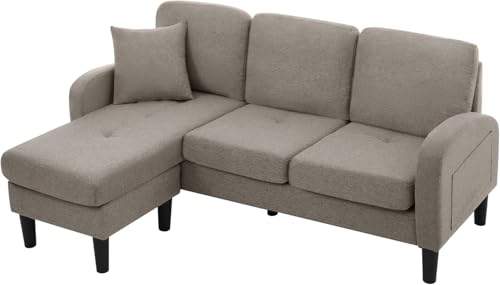 Ecksofa mit Chaiselongue 166 x 118 x 77 cm, 3 Sitzer Sofa in L-Form, Modulares Sofa 160 cm Breit, Couchgarnitur in Leinenoptik, Kleine Sofas für Kleine Räume, Dunkelgrau (Dunkelgrau) von Emmtore