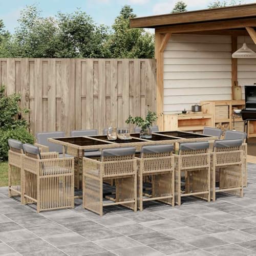 Emmtore 13-TLG. Garten-Essgruppe mit Kissen Gartenmöbel Set Tisch Gartengarnitur mit Kissen, Sitzgruppe Essgarnitur Terrasse, Beigemischung Poly Rattan Emmtore 13-TLG. Garten-Essgruppe mit Kissen Gartenmöbel Set Tisch Gartengarnitur mit Kissen, Sitzgruppe Essgarnitur Terrasse, Beigemischung Poly Rattan von Emmtore