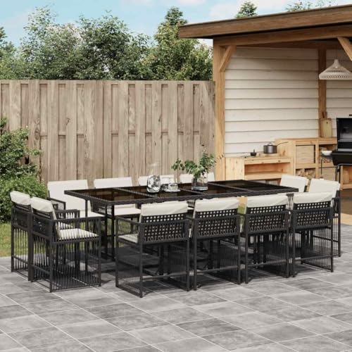 Emmtore 13-TLG. Garten-Essgruppe mit Kissen Gartenmöbel Set Tisch Gartengarnitur mit Kissen, Sitzgruppe Essgarnitur Terrasse, Schwarz und Creme Poly Rattan Emmtore 13-TLG. Garten-Essgruppe mit Kissen Gartenmöbel Set Tisch Gartengarnitur mit Kissen, Sitzgruppe Essgarnitur Terrasse, Schwarz und Creme Poly Rattan von Emmtore