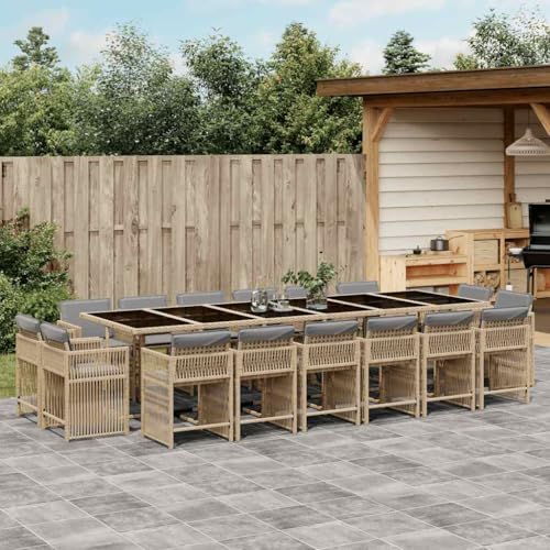Emmtore 17-TLG. Garten-Essgruppe mit Kissen Gartenmöbel Set Tisch Gartengarnitur mit Kissen, Sitzgruppe Essgarnitur Terrasse, Beigemischung Poly Rattan Emmtore 17-TLG. Garten-Essgruppe mit Kissen Gartenmöbel Set Tisch Gartengarnitur mit Kissen, Sitzgruppe Essgarnitur Terrasse, Beigemischung Poly Rattan von Emmtore