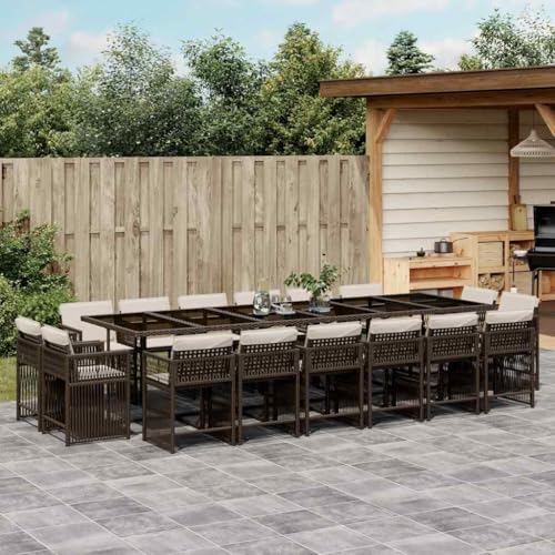 Emmtore 17-TLG. Garten-Essgruppe mit Kissen Gartenmöbel Set Tisch Gartengarnitur mit Kissen, Sitzgruppe Essgarnitur Terrasse, Braun Poly Rattan von Emmtore