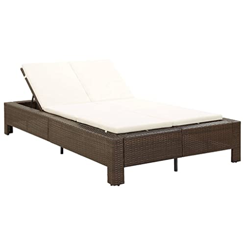 Emmtore 2-Personen-Sonnenliege mit Auflage Braun Poly Rattan von Emmtore