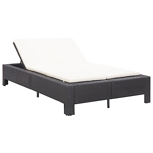 Emmtore 2-Personen-Sonnenliege mit Auflage Schwarz Poly Rattan Schwarz und Weiß von Emmtore