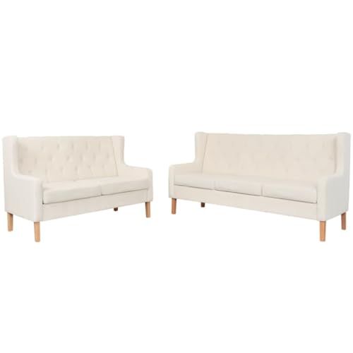 Emmtore 2-TLG. Sofa-Set Stoff Stoffsofa Polstersofa Loungesofa Couch Polstermöbel Wohnzimmersofa Designsofa Stoff Holzgestell Cremeweiß 2-Sitzer + 3-Sitzer von Emmtore