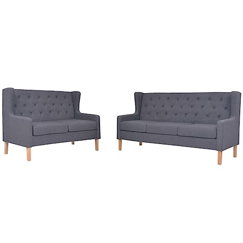 Emmtore 2-TLG. Sofa-Set Stoff Stoffsofa Polstersofa Loungesofa Couch Polstermöbel Wohnzimmersofa Designsofa Stoff Holzgestell Grau 2-Sitzer + 3-Sitzer von Emmtore
