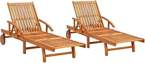 Emmtore 2X Akazienholz Massiv Sonnenliege Klappbar Relaxliege Liegestuhl Gartenliege Holzliege Strandliege Gartenmöbel Liege Saunaliege von Emmtore
