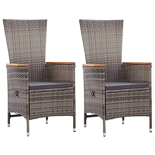 Emmtore 2X Garten Liegestuhl mit Auflagen Gartensessel Gartenstuhl Sessel Stuhl Liegesessel Gartenmöbel Rattanmöbel Poly Rattan,Grau von Emmtore