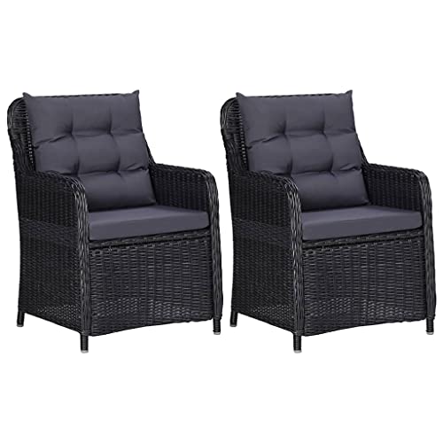 Emmtore 2X Gartensessel Poly Rattan Gartenstuhl Sessel Stuhl Stühle Gartenmöbel,Schwarz,mit Rückenkissen von Emmtore