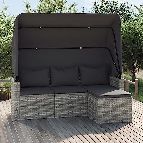 Emmtore 3-Sitzer-Gartensofa mit Dach und Fußhocker Grau Poly Rattan Emmtore 3-Sitzer-Gartensofa mit Dach und Fußhocker Grau Poly Rattan von Emmtore