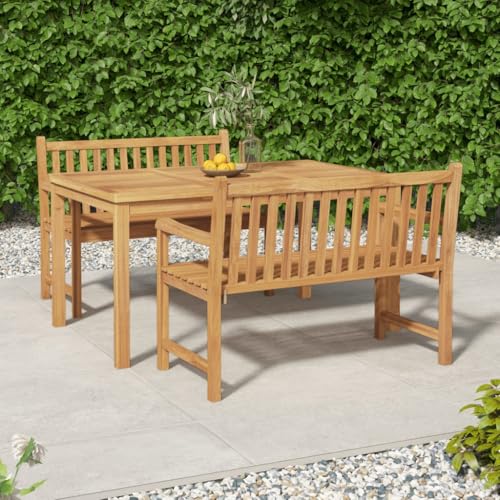 Emmtore 3-TLG. Garten-Essgruppe Massivholz Teak, Gartenmöbel Sitzgruppe Gartengarnitur Sitzgarnitur Gartenset Gartenstuhl Stühle Tisch Gartentisch Holzstuhl Holztisch 2X Bank + Tisch von Emmtore